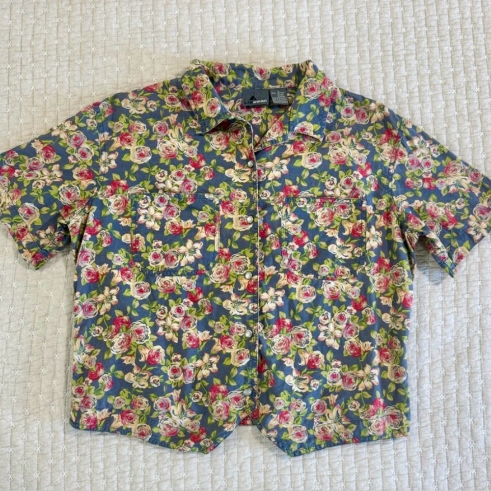 Vintage Liz Claiborne Floral Button Up Cottagecore Shirt Pearl Snap Women’s M